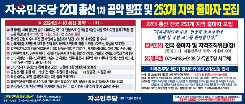 언론에 발표한 자유민주당 1차 총선공약 13가지