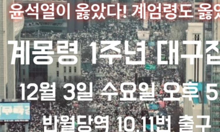 계몽령 1주년, 구국의 성지 대구가 일어난다! 12월 3일 오후 5시 대구 집회!